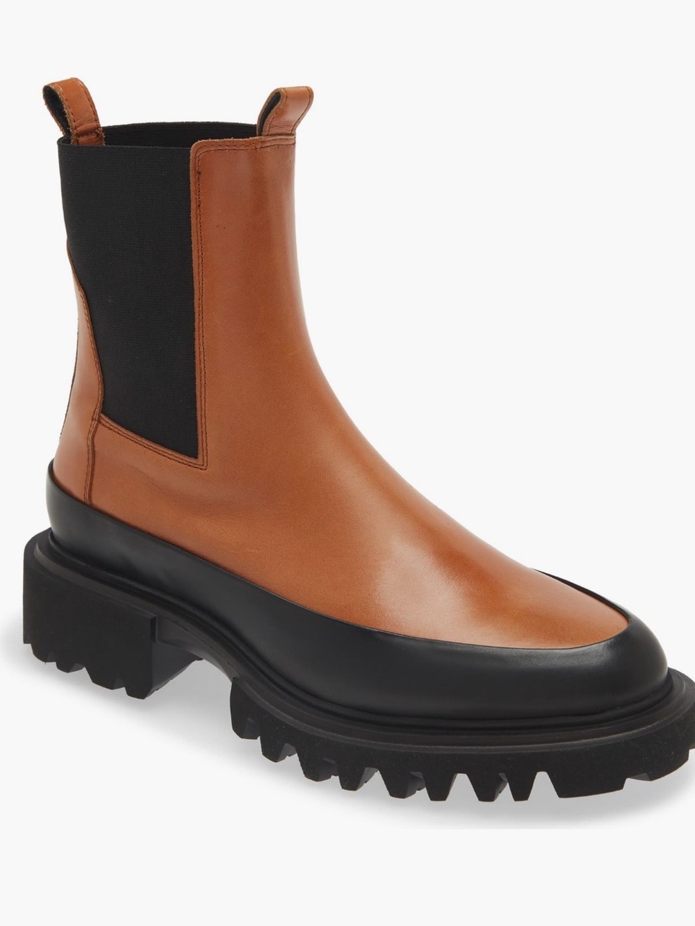 All Saints Harlee Lug Sole Chelsea Boot Tan Black Leather Platform Boot- size 39